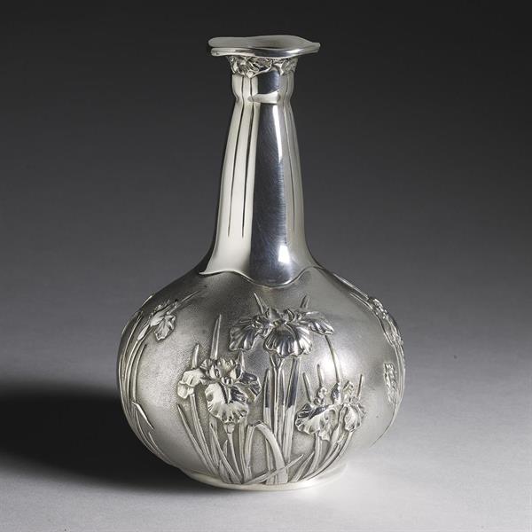 10. Bulbous Body Decorated Silver Vase