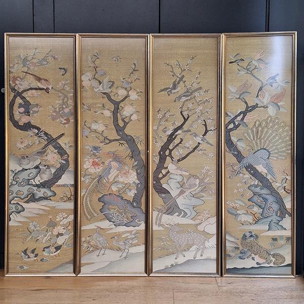 5. Four Kossu gold ground Chinese tapestry panels