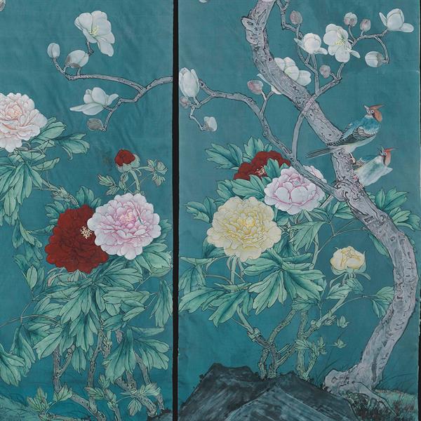 31. Set of Four Painted Silk Panels