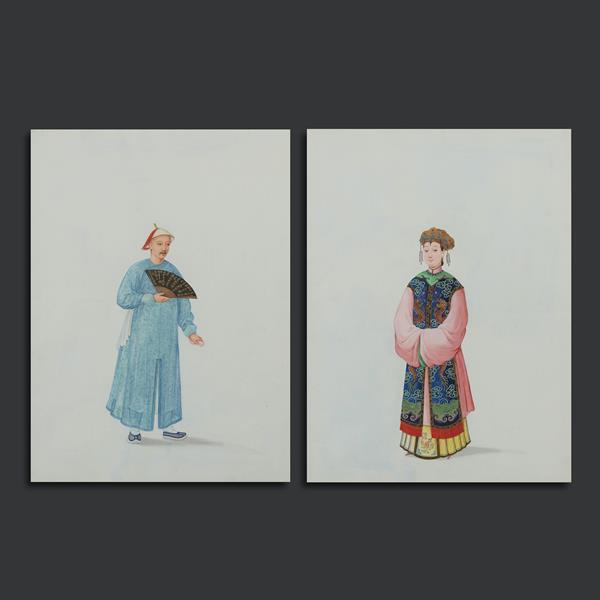 16. A pair of Gouache on paper of a Chinese couple