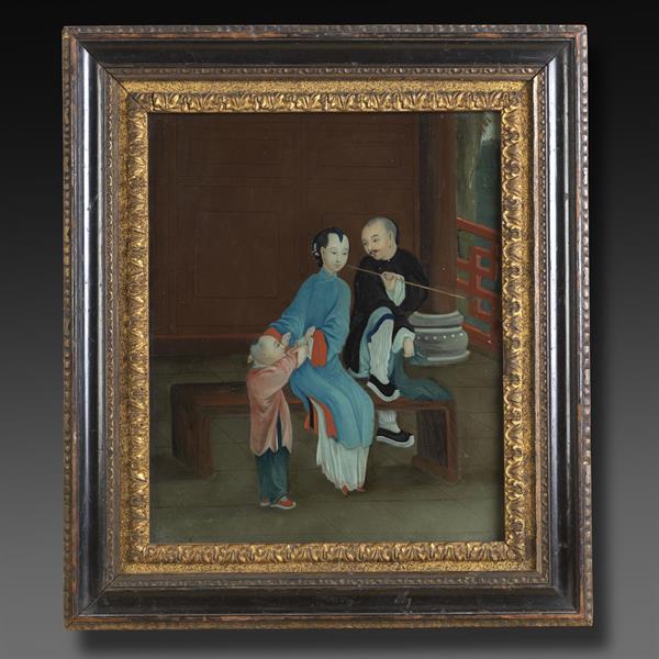19. Reverse Glass Painting of Elegant Han Couple