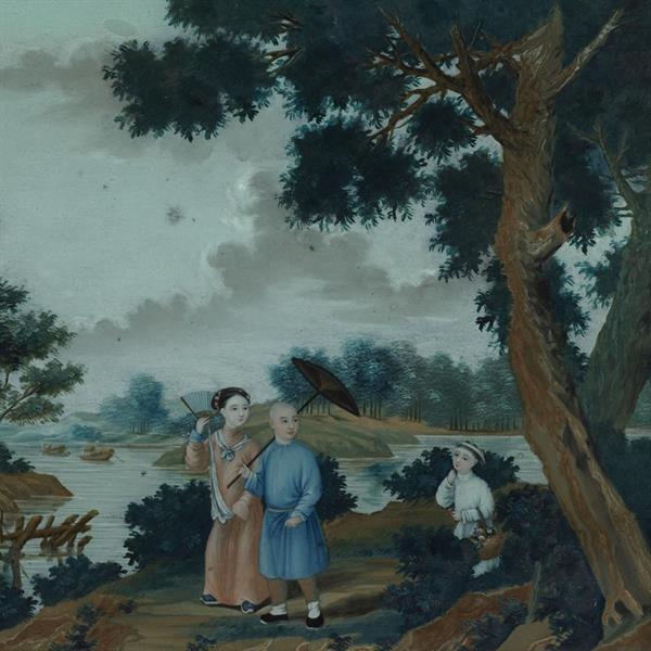 23. Chinese Export Reverse Glass Landscape Painting