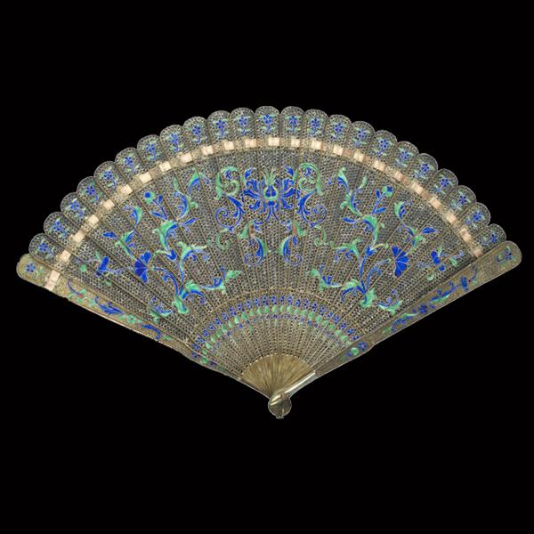 15. Chinese Silver Filigree Enamel Fan